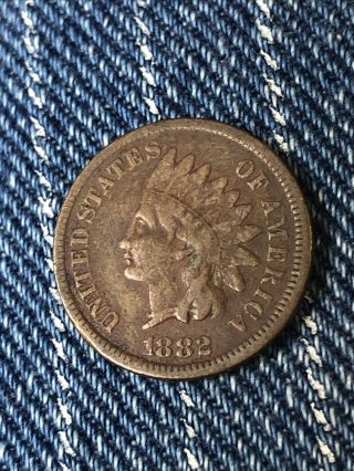 Rare Very Old Antique Us 1882 Indian Head Penny Cent Fine To Very Fine Coin 68