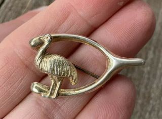 Antique Australian 9ct Gold,  Silver Lined,  Sweetheart Brooch Pin.  Emu & Wishbone