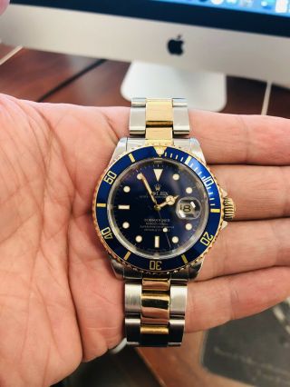 Rolex Submariner 16613 18k Yellow Gold & Steel Blue Mens 40mm Watch