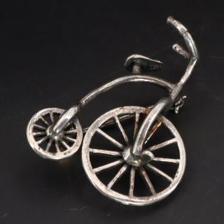 Vtg Sterling Silver - 3 - D Solid Penny - Farthing Bicycle Brooch Pin - 5g