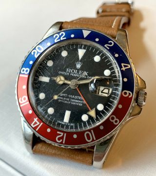 Rolex Gmt Master 1675 Pcg Circa 1963 Pointed Crown Guard Pepsi Vintage Watch