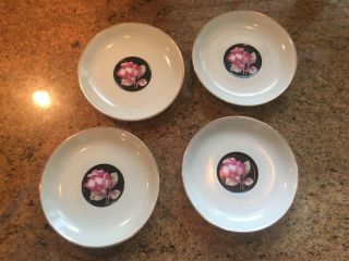 4 Vintage Rose China Made In Occupied Japan Bread Plates 5 " Round Gold Guild