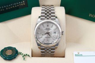 Rolex Datejust 41 Silver Index Fluted Jubilee Card/box/papers 126334