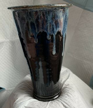 Signed Studio Art Pottery Vase,  Drip Glazed