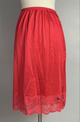 Vintage Jc Penney Body Lites Red Lace Hem Half Slip Size M