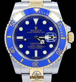 Rolex Submariner 116613 Two Tone 18k Yellow Gold /steel Blue Ceramic Watch