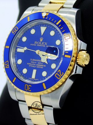 Rolex Submariner 116613 Two Tone 18K Yellow Gold /Steel Blue Ceramic Watch 2