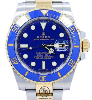Rolex Submariner 116613 Two Tone 18K Yellow Gold /Steel Blue Ceramic Watch 3
