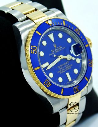 Rolex Submariner 116613 Two Tone 18K Yellow Gold /Steel Blue Ceramic Watch 4