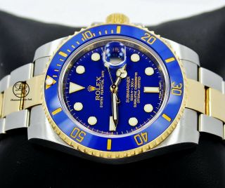 Rolex Submariner 116613 Two Tone 18K Yellow Gold /Steel Blue Ceramic Watch 5