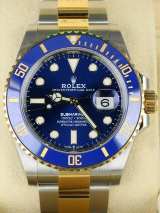 2021 Rolex 41mm Blue Submariner Date Two Tone Gold Watch 126613lb Full Set