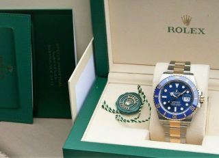 2021 Rolex 41mm Blue Submariner Date Two Tone Gold Watch 126613LB Full Set 2