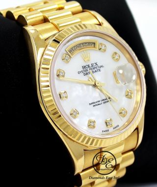 Rolex President Day - Date 18238 18k Yellow Gold Mop Diamond Dial Watch