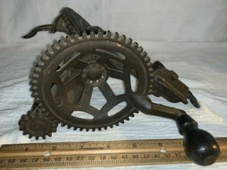 Antique Deep Wheel Hudson Cast Iron Apple Peeler Parer With Sliding Clamp Plate
