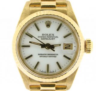 Ladies Rolex Solid 18k Yellow Gold Datejust President Watch W/white Dial 6917