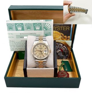 Rolex Datejust 16233 Champagne Dial 18k Yellow Gold Stainless Steel Box Papers