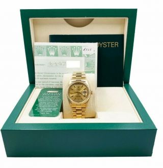 Rolex President Day Date 18038 Champagne 18k Yellow Gold Box Papers