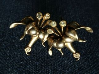 Vintage Sterling Silver Screw - Back Flower Earrings With Rhinestones