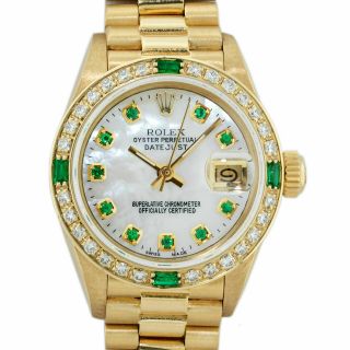 Rolex Watch Womens Datejust President 18k Yellow Gold Mop Emerlad - Diamond Dial
