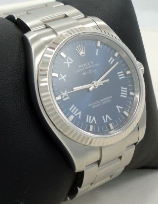 Rolex Air - King 114234 18k White Gold Bezel Blue Dial Oyster Steel Watch