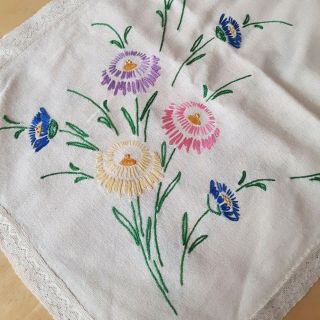 Vintage 38 " Hand Embroidered Dresser Scarf Or Table Runner Multi Color Flowers