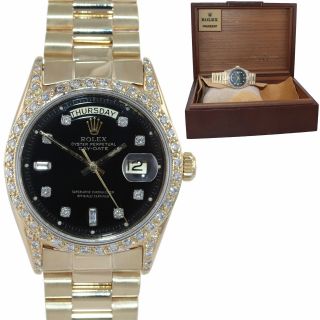 Rolex Day - Date President 36mm 1803 Black Diamond Bezel Lug 18k Yellow Gold Watch