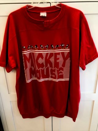 Vintage 80s Disney Wear Mickey Mouse Red Cl Red One - Button Raglan T Shirt Xl