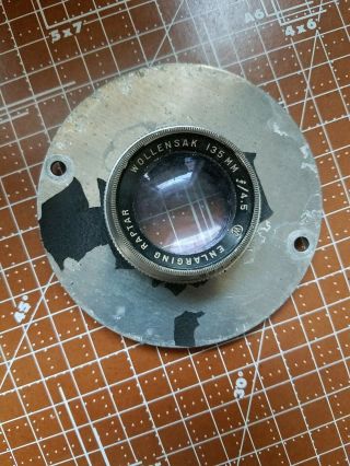 Vintage Wollensak Enlarging Raptar 135mm F/4.  5 Lens On Round Board