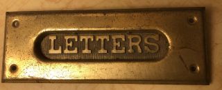Vintage Brass Mail Drop Slot W/ ‘letters’ On Plate Mountable Base Old Patina