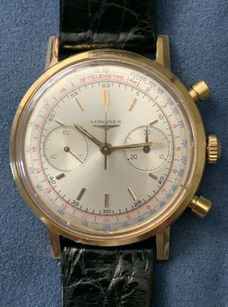 1960’s 18k Gold Longines Ref.  7415 Chronograph,  30ch Flyback Movement