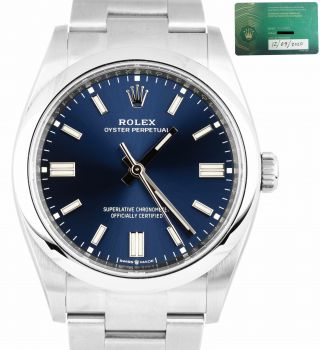 Rolex Oyster Perpetual 36mm Stainless Steel Blue Stick Watch 126000