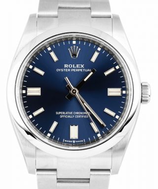 Rolex Oyster Perpetual 36mm Stainless Steel Blue Stick Watch 126000 6