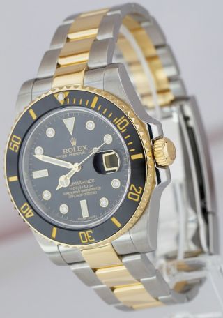 Rolex Submariner Ceramic Two - Tone Gold Black DIAMOND SERTI Watch 116613 LN 2