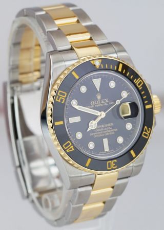 Rolex Submariner Ceramic Two - Tone Gold Black DIAMOND SERTI Watch 116613 LN 3