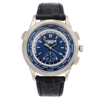 Patek Philippe Complications 18k White Gold Blue Dial World Time Watch 5930g - 010