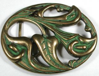 Vintage Brass Buckle Art Nouveau Calla Lily Design 3 & 1/4 X 2 & 1/2 "