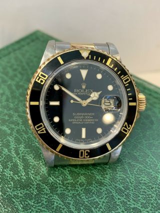 Authentic Rolex Submariner 16803 40mm Steel Yellow Gold Black Automatic Watch
