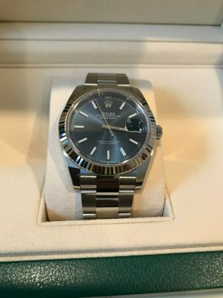 Rolex 2021 Stainless Steel/wg Datejust 41mm Blue Dial Oyster Band Box & Papers