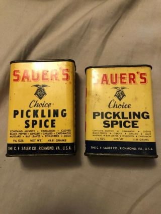 Vintage Sauer’s Choice Pickling Spice Tins/containers Metal Lids Richmond,  Va