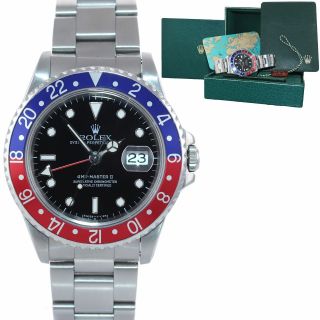 Rolex Gmt - Master Ii Pepsi Steel Blue Red 16710 Black Tritium Watch Watch Box