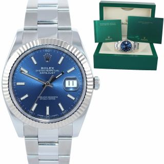 Rolex Datejust 41 126334 Blue Stick Steel White Gold Fluted Oyster Watch Box