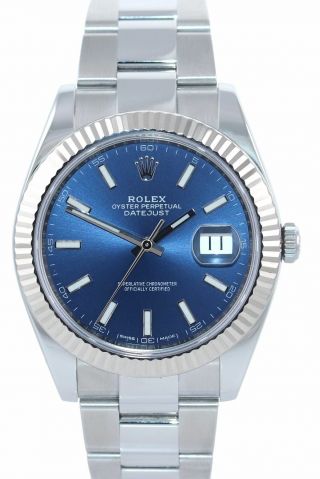 Rolex DateJust 41 126334 Blue Stick Steel white gold Fluted Oyster Watch Box 3