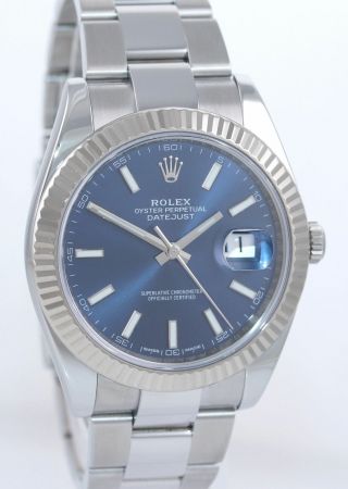 Rolex DateJust 41 126334 Blue Stick Steel white gold Fluted Oyster Watch Box 4