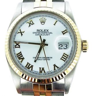 Rolex Datejust Men Two - Tone 18k Gold & Stainless Steel White Roman Jubilee 16013