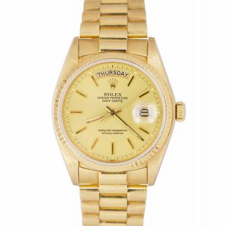 Rolex Day - Date President 18038 Champagne Stick 36mm 18k Yellow Gold Watch