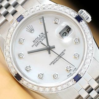 Mens Rolex Datejust 16014 White Mother Of Pearl Diamond Quickset Watch