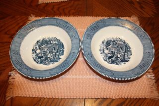 Vintage Currier And Ives Serving Bowls (2) Maple Sugaring By Royal China Vgc