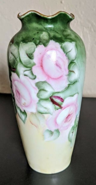 Antique Hand Painted Imperial Psl Austria Vase Roses 7 "