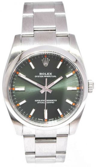 Rolex Oyster Perpetual Steel Green Dial Mens 34mm Watch 114200