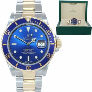 Rolex Submariner 16613 Two Tone Yellow Gold Blue Dial 40mm Watch Box